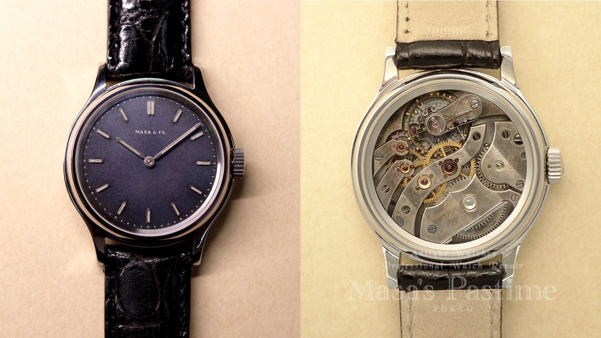 メイラン　赤銅文字盤　カスタム腕時計